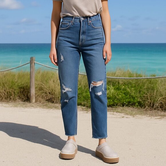 Agolde Jamie Feel Good Relaxed High Rise Crop Jeans Capsule Comfort Coastal 25 - Picture 1 of 11
